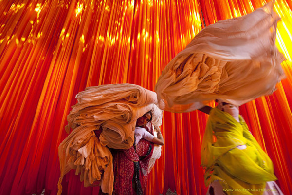 India, Rajasthan, Textile Factory, Dyeing And Drying Of The Fabrics For Making Saris And Turbans